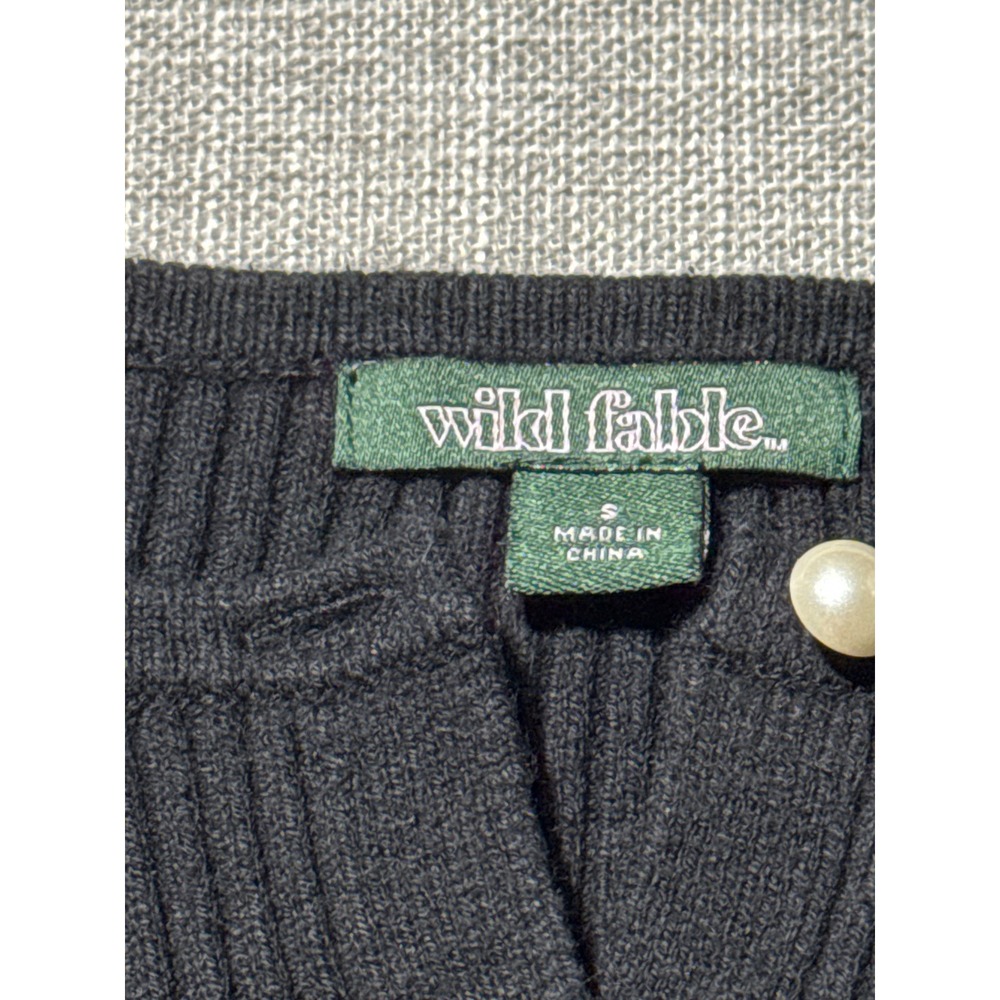 Wild Fable‎ Black Ribbed Button Up Cropped Cardigan Sweater Womens Small - Picture 5 of 6